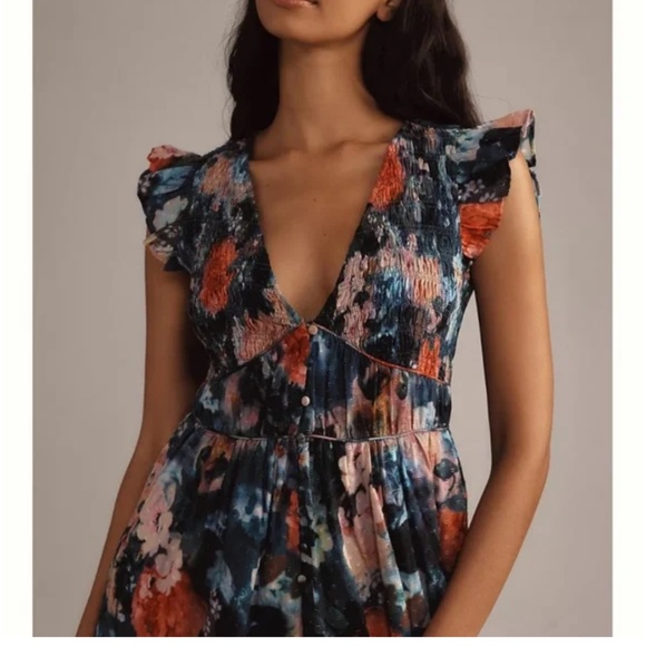 Anthropologie Floral Jumpsuit in Black and Red - Picture 2 of 5